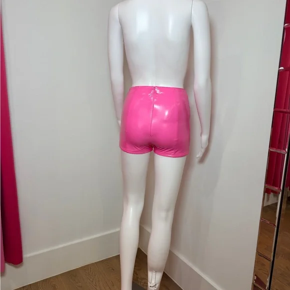 Oh Polly Vinyl High Waist Shiny Pink Shorts, Size 0 - Picture 3 of 3